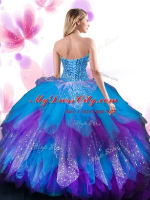 Beading and Ruffled Layers Vestidos de Quinceanera Multi-color Lace Up Sleeveless Floor Length