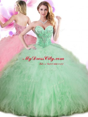 Apple Green Sweetheart Neckline Beading and Ruffles and Pick Ups Sweet 16 Quinceanera Dress Sleeveless Lace Up