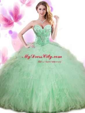 Apple Green Sweetheart Neckline Beading and Ruffles and Pick Ups Sweet 16 Quinceanera Dress Sleeveless Lace Up