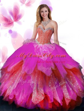 Floor Length Multi-color Vestidos de Quinceanera Tulle Sleeveless Beading and Ruffled Layers