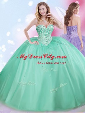 Floor Length Ball Gowns Sleeveless Apple Green Vestidos de Quinceanera Lace Up