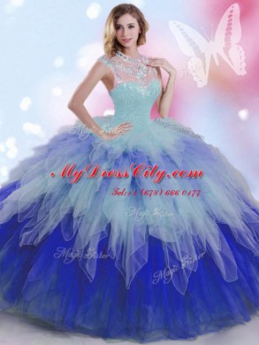 Sleeveless Beading and Ruffles Zipper Quinceanera Gown