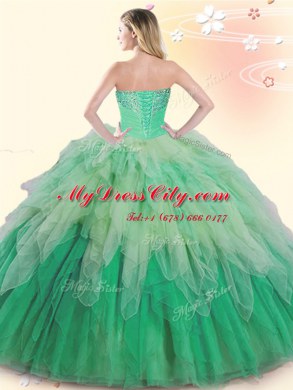 Multi-color Ball Gowns Tulle Sweetheart Sleeveless Beading and Ruffles Floor Length Lace Up Quince Ball Gowns