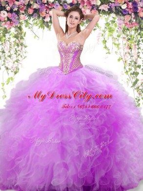 Sweetheart Sleeveless Lace Up Vestidos de Quinceanera Lilac Tulle