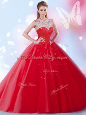 Sleeveless Zipper Floor Length Beading and Sequins Ball Gown Prom Dress