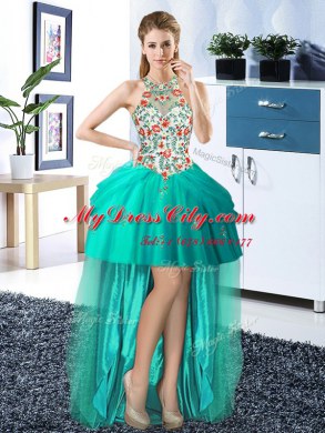 Superior Halter Top Sleeveless Lace Up High Low Embroidery and Pick Ups Evening Dress