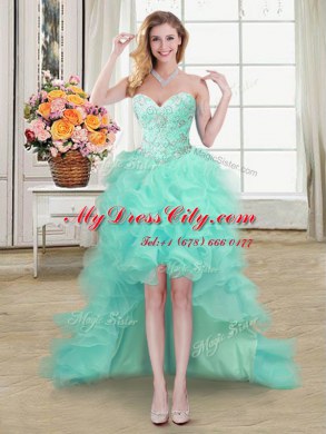 Best Selling High Low A-line Sleeveless Apple Green Prom Dress Lace Up