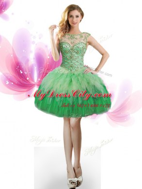 Super Scoop Green Sleeveless Tulle Lace Up for Prom and Party