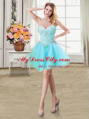 Aqua Blue Evening Dress Prom and Party and For with Beading Sweetheart Sleeveless Lace Up