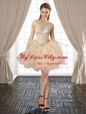 Sumptuous Champagne Homecoming Dress Prom and Party and For with Beading and Ruffles Scoop Sleeveless Lace Up