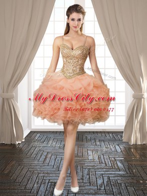 Backless Organza Sleeveless Mini Length Dress for Prom and Beading and Ruffles and Pick Ups