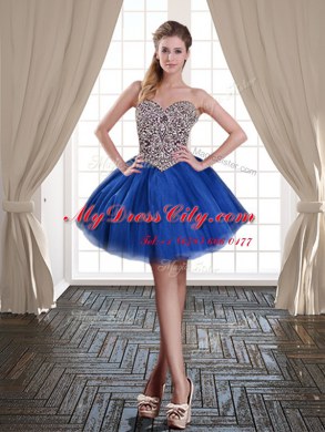 Mini Length Ball Gowns Sleeveless Royal Blue Evening Dress Lace Up