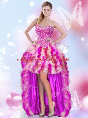 Graceful Multi-color Tulle Lace Up Hoco Dress Sleeveless High Low Beading and Ruffles