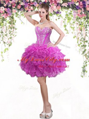 Fuchsia Sleeveless Tulle Lace Up Homecoming Dress for Prom and Party
