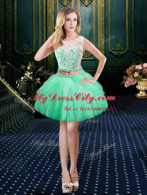 Lovely Scoop Sleeveless Clasp Handle Prom Evening Gown Apple Green Tulle