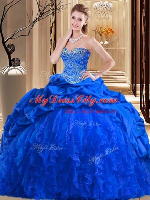 Enchanting Royal Blue Quince Ball Gowns Sweetheart Sleeveless Brush Train Lace Up