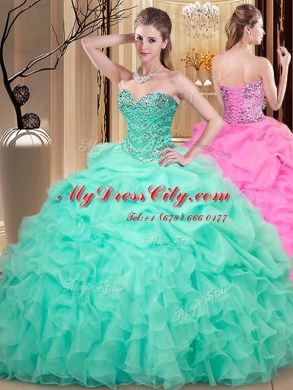 Organza Sleeveless Floor Length Vestidos de Quinceanera and Beading and Ruffles and Pick Ups