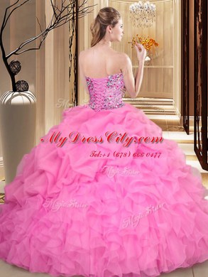 Organza Sleeveless Floor Length Vestidos de Quinceanera and Beading and Ruffles and Pick Ups