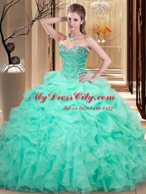 Organza Sleeveless Floor Length Vestidos de Quinceanera and Beading and Ruffles and Pick Ups