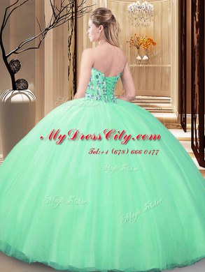 Wonderful Floor Length Lavender Sweet 16 Dresses Tulle Sleeveless Embroidery