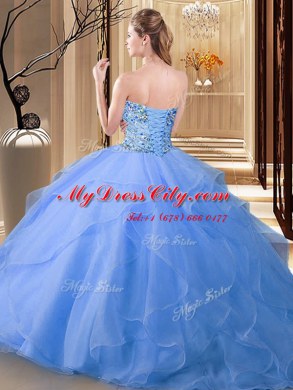Enchanting Lavender Ball Gowns Sweetheart Sleeveless Tulle Floor Length Lace Up Beading Quinceanera Dress