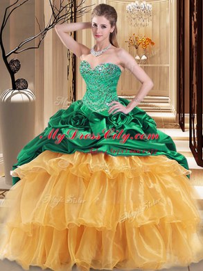 Designer Sleeveless Organza and Taffeta Floor Length Lace Up Vestidos de Quinceanera in Multi-color with Beading and Ruffles