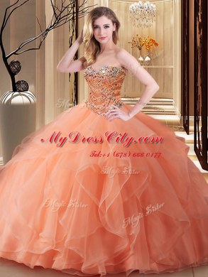 Fantastic Sweetheart Sleeveless Lace Up Sweet 16 Dresses Orange Tulle
