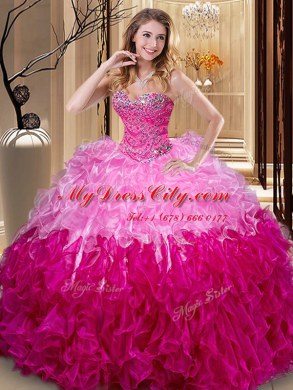 Charming Organza Sleeveless Floor Length 15th Birthday Dress and Beading and Ruffles