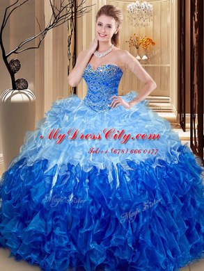 Beading and Ruffles Sweet 16 Dresses Multi-color Lace Up Sleeveless Floor Length