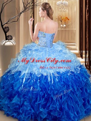 Beading and Ruffles Sweet 16 Dresses Multi-color Lace Up Sleeveless Floor Length