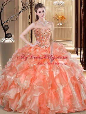 Artistic Orange Lace Up Quinceanera Dress Beading and Ruffles Sleeveless Floor Length