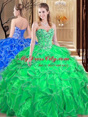Wonderful Floor Length Ball Gowns Sleeveless Green Ball Gown Prom Dress Lace Up