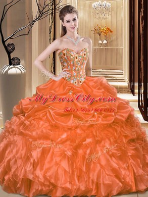 New Arrival Sweetheart Sleeveless Lace Up 15th Birthday Dress Orange Organza