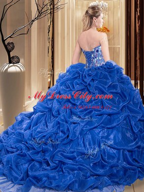 Teal Ball Gowns Sweetheart Sleeveless Organza Floor Length Lace Up Embroidery and Pick Ups Ball Gown Prom Dress