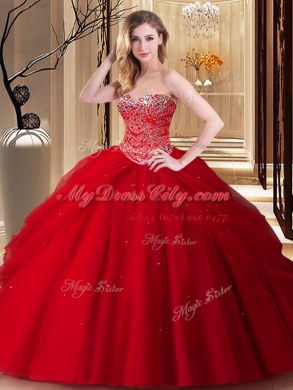 Fine Floor Length Red Sweet 16 Dresses Sweetheart Sleeveless Lace Up