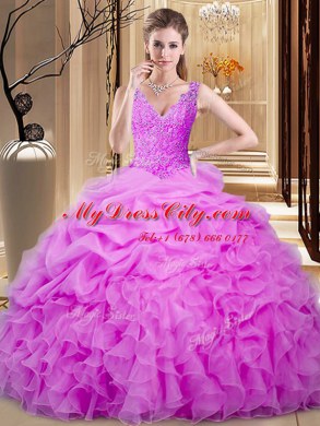 Sumptuous Sweetheart Sleeveless Organza Quince Ball Gowns Lace and Ruffles and Pick Ups Backless