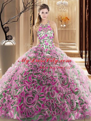 Sleeveless Brush Train Criss Cross Ruffles and Pattern Quinceanera Gowns
