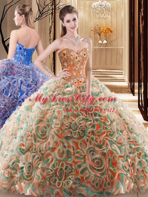 Best Selling Multi-color Sweetheart Neckline Embroidery and Ruffles Quinceanera Dress Sleeveless Lace Up