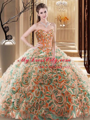 Best Selling Multi-color Sweetheart Neckline Embroidery and Ruffles Quinceanera Dress Sleeveless Lace Up
