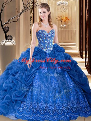 Dramatic Pick Ups Ball Gowns Sleeveless Royal Blue 15 Quinceanera Dress Court Train Lace Up