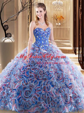Multi-color Sweet 16 Dresses Military Ball and Sweet 16 and Quinceanera and For with Embroidery and Ruffles Sweetheart Sleeveless Brush Train Lace Up