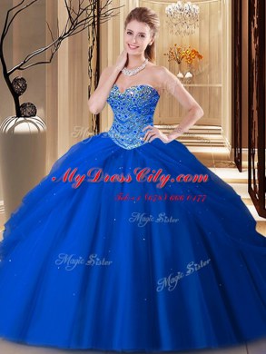Graceful Sweetheart Sleeveless Lace Up Quinceanera Gown Royal Blue Tulle