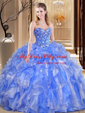 Sweetheart Sleeveless Lace Up Ball Gown Prom Dress Blue Organza