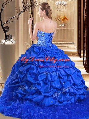 Exquisite Red Sleeveless Taffeta and Tulle Brush Train Lace Up 15th Birthday Dress for Military Ball and Sweet 16 and Quinceanera