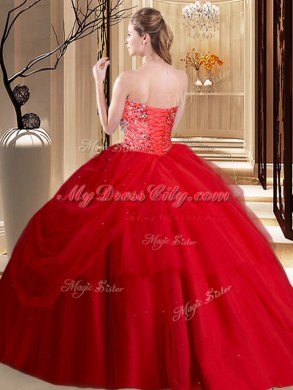 Shining Sweetheart Sleeveless Lace Up Sweet 16 Quinceanera Dress Fuchsia Tulle