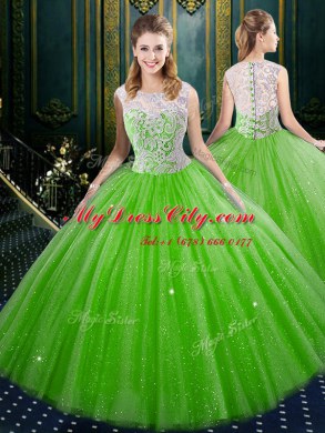 Modest Sleeveless Floor Length Lace Zipper Quinceanera Gowns with