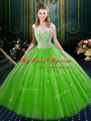 Modest Sleeveless Floor Length Lace Zipper Quinceanera Gowns with