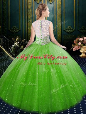 Modest Sleeveless Floor Length Lace Zipper Quinceanera Gowns with