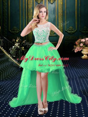 Flirting Four Piece Scoop Tulle and Sequined Lace Up Sweet 16 Dresses Sleeveless Floor Length Lace and Sequins