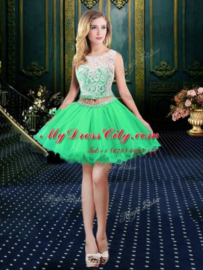Flirting Four Piece Scoop Tulle and Sequined Lace Up Sweet 16 Dresses Sleeveless Floor Length Lace and Sequins